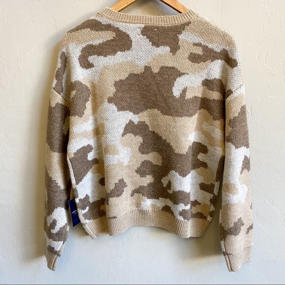 NWT Lucky Brand Neutral‎ Tan Camo Wool Pullover Sweater - Picture 3 of 6